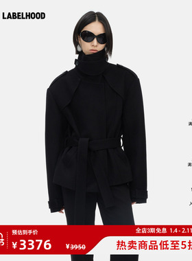 【YIRANTIAN】蕾虎黑色羊毛廓形CIPHER短风衣2025秋冬新款女上衣