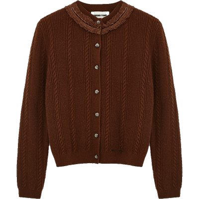 SHUSHU/TONG花边装饰领针织开衫