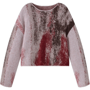 【piacevole e】蕾虎设计感印花针织圆领毛衣上衣女装labelhood