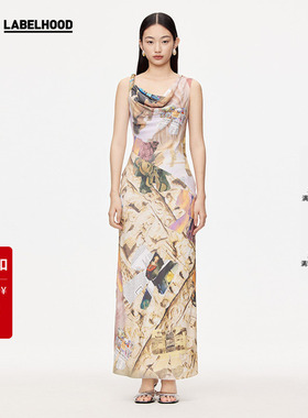 【SALE】【TRINITE×LABELHOOD】蕾虎秋冬拼贴印花不对称连衣裙