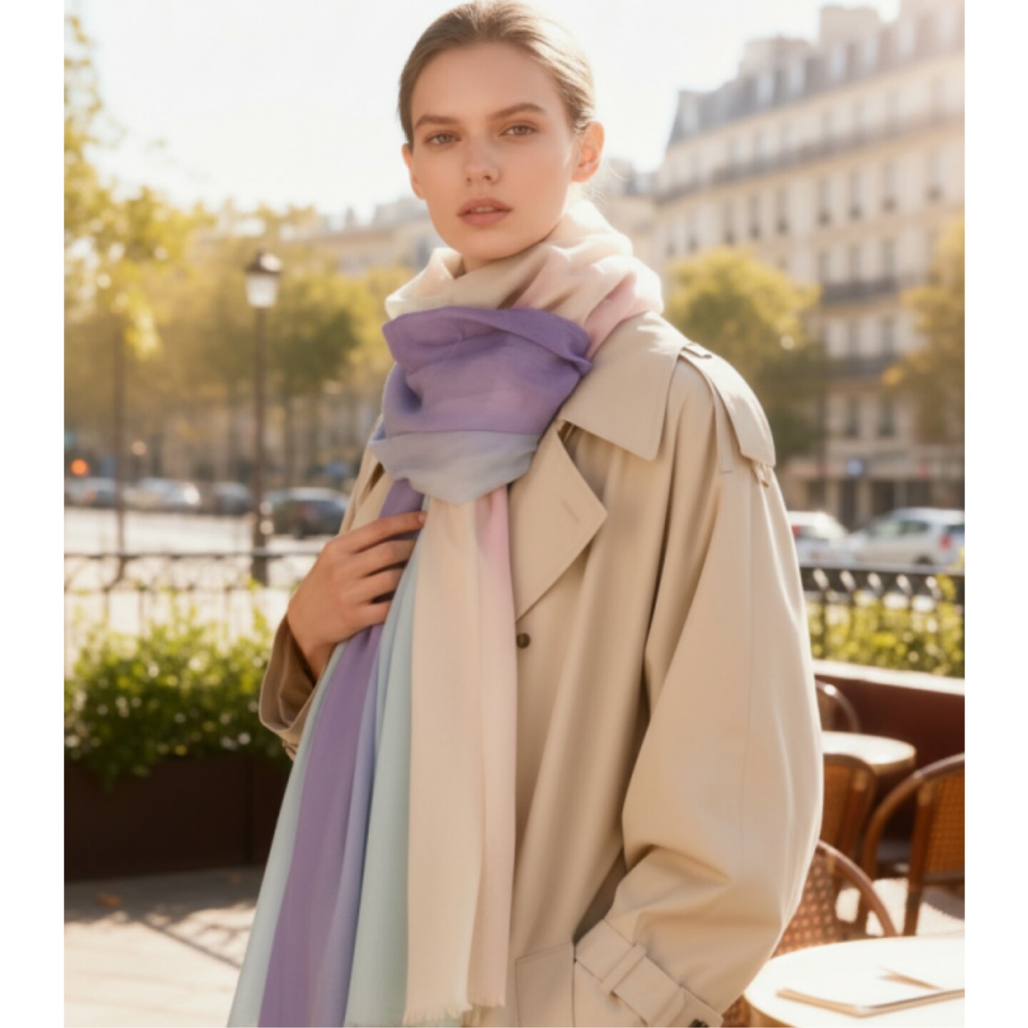 HTB 渐变色人字纹戒指绒羊毛围巾冬季女薄款春秋百搭披肩两用保暖