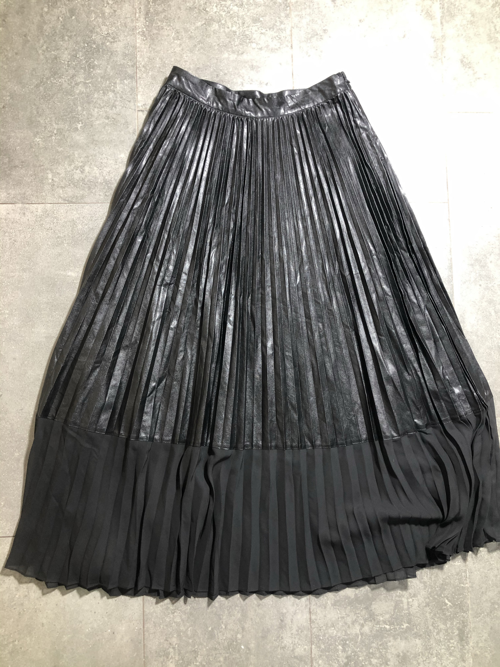 意大利米兰高端皮质薄纱拼接百褶裙/直接拍付/收货退运