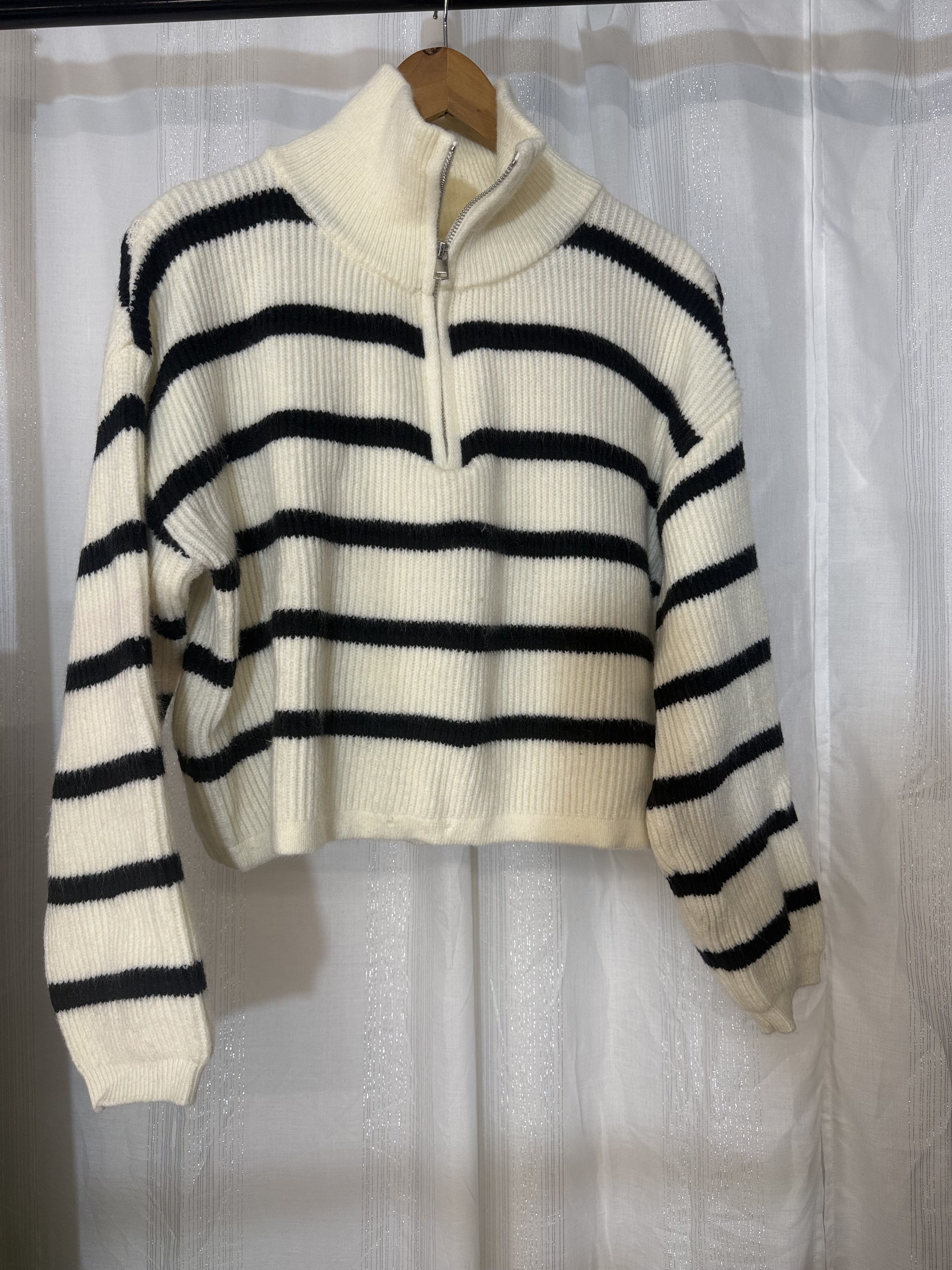 瑕疵条纹半拉链高领毛衣秋冬翻领针织衫加厚宽松短线衫/收货退运