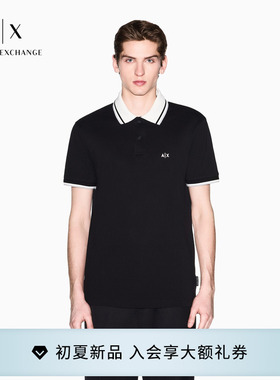 ARMANI EXCHANGE/阿玛尼春夏新款男翻领短袖老钱风撞色纯棉Polo衫