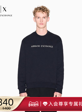 ARMANI EXCHANGE/阿玛尼冬季新款男士圆领重磅宽松刺绣套头卫衣