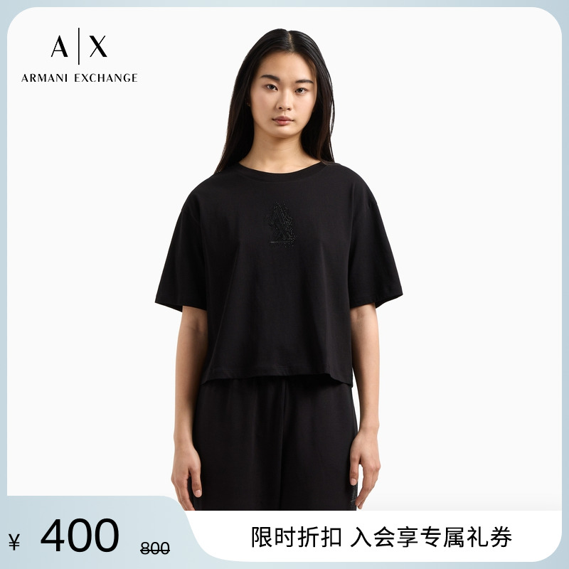 AX/阿玛尼女士全棉圆领短袖T恤