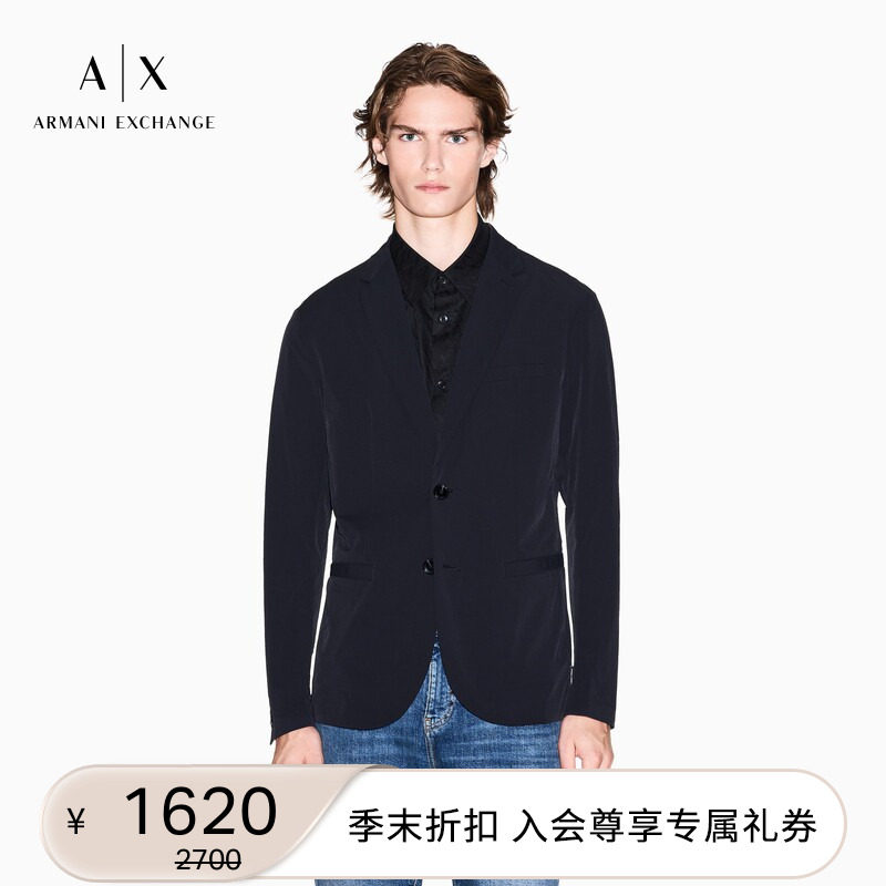 ARMANI EXCHANGE/阿玛尼秋冬男士平驳领单排扣商务休闲西装外套