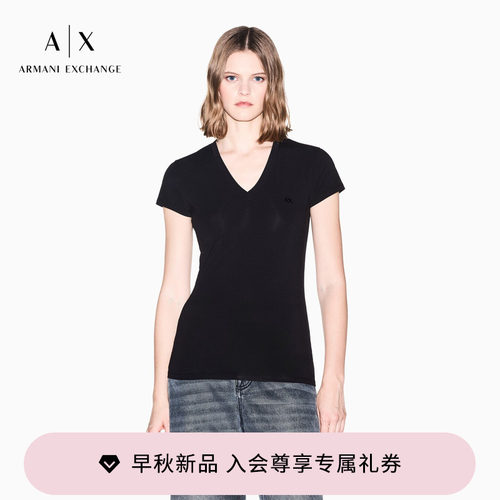 AX/阿玛尼女士V领短袖弹力T恤