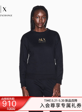 ARMANI EXCHANGE/阿玛尼26年春夏新款女士圆领印花休闲黑色卫衣