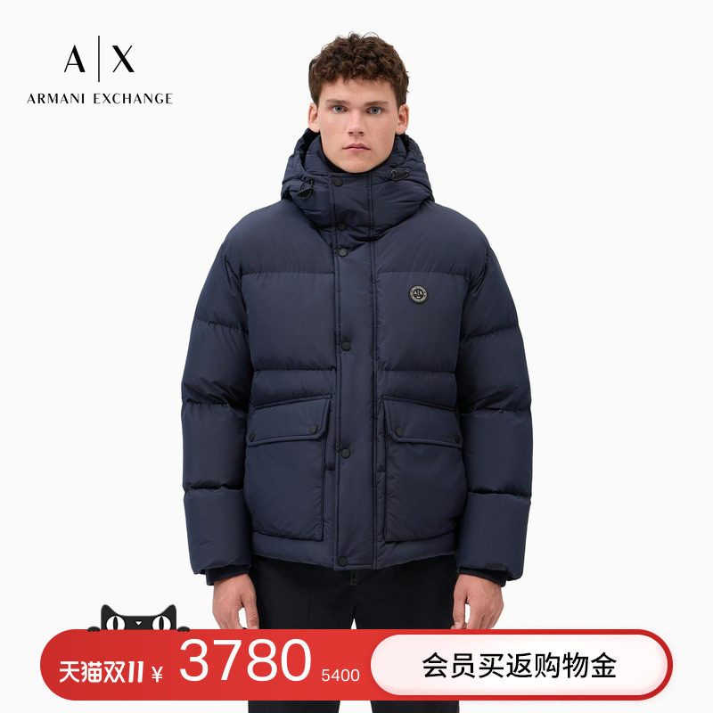 ARMANI EXCHANGE/阿玛尼秋冬新款男士80白鸭绒连帽面包羽绒服外套