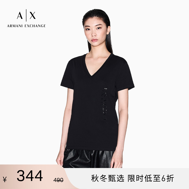 AX/阿玛尼女士纯棉V领短袖T恤