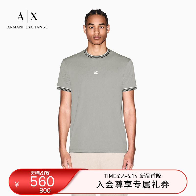 ARMANI EXCHANGE/阿玛尼夏季新款男圆领短袖正肩印花撞色纯棉T恤