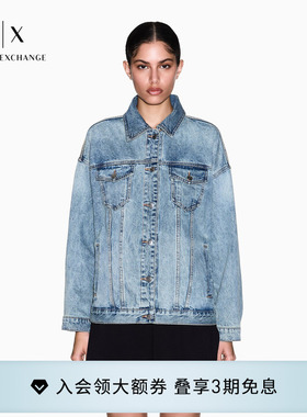 ARMANI EXCHANGE/阿玛尼春夏女翻领复古落肩水洗牛仔夹克工装外套