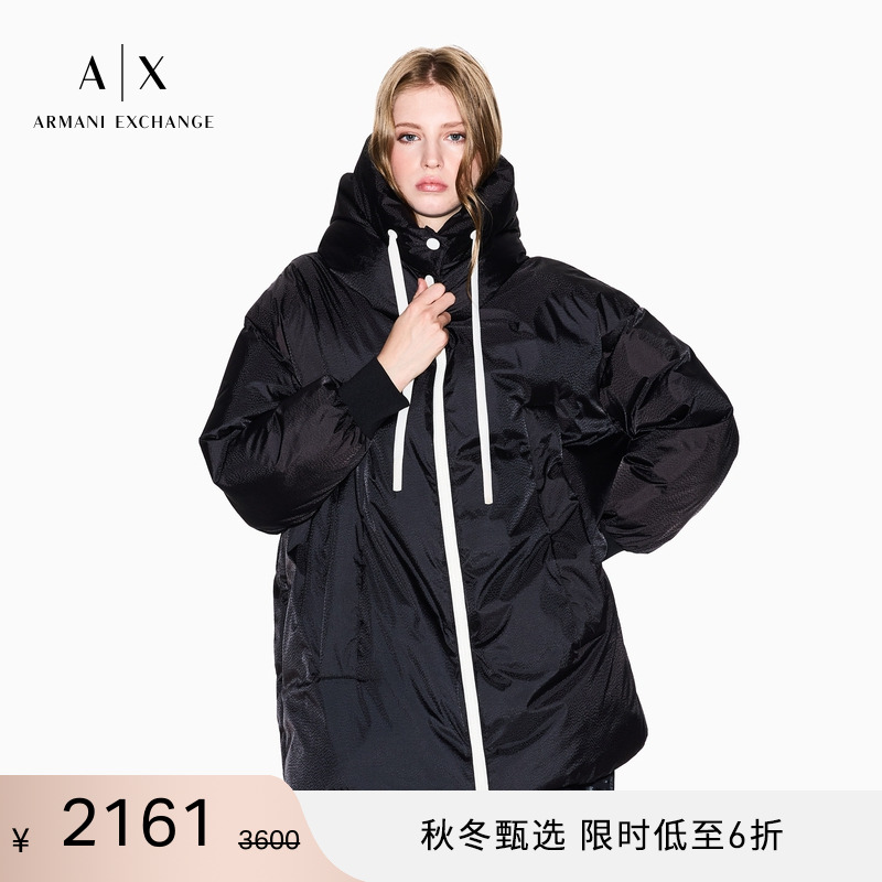 AX/阿玛尼女士连帽落肩拉链棉服