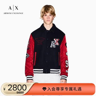 新款 阿玛尼冬季 男新年翻领撞色棒球夹克棉服外套 EXCHANGE ARMANI
