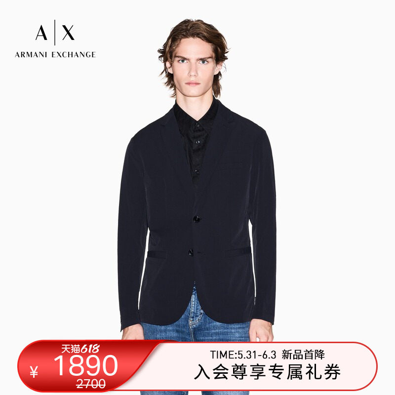 ARMANI EXCHANGE/阿玛尼秋冬男士平驳领单排扣商务休闲西装外套