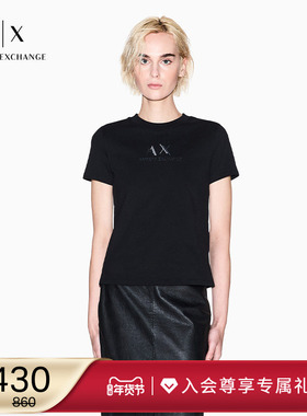 ARMANI EXCHANGE/阿玛尼秋冬新款女士纯棉圆领正肩薄T恤上衣内搭