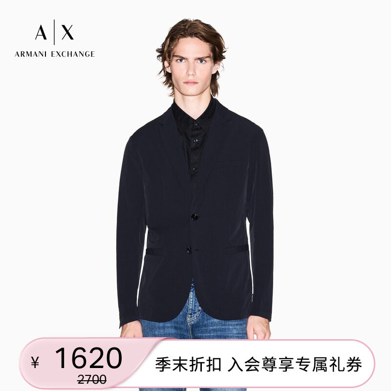 ARMANI EXCHANGE/阿玛尼秋冬男士平驳领单排扣商务休闲西装外套