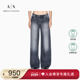 ARMANI 女纯棉阔腿宽松直筒牛仔长弯刀裤 EXCHANGE 阿玛尼秋冬新款