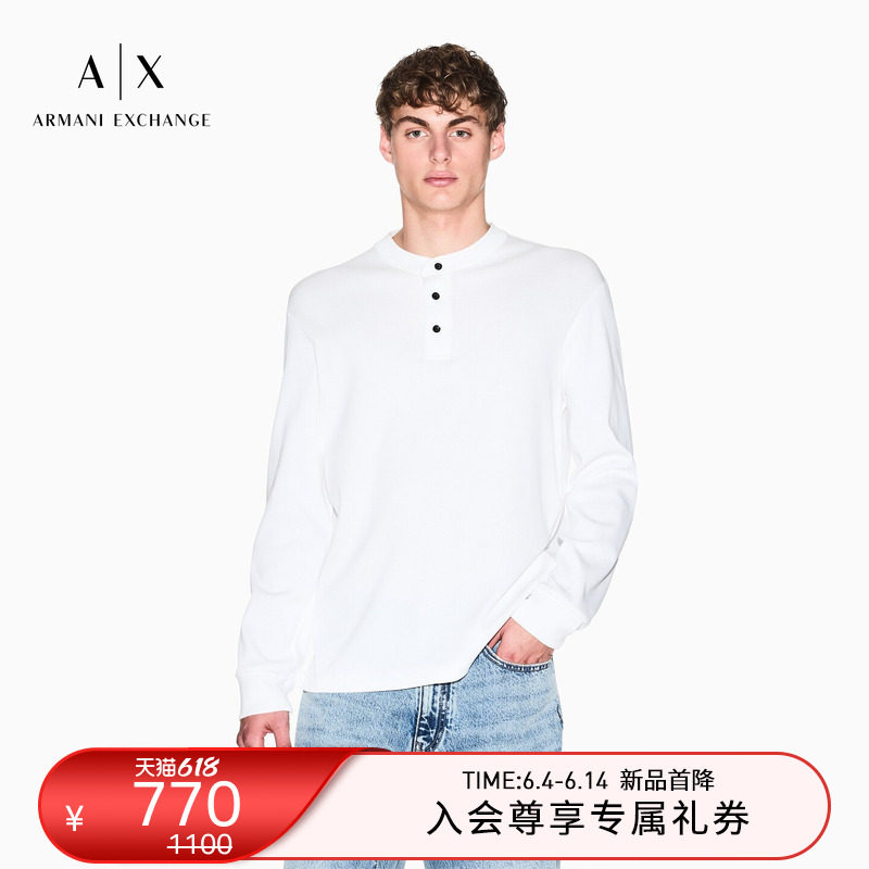 ARMANI EXCHANGE/阿玛尼春夏新款男士亨利领长袖商务老钱风Polo衫