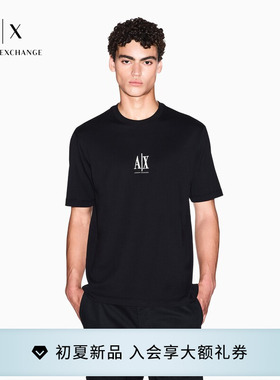 ARMANI EXCHANGE/阿玛尼春夏男士圆领短袖宽松刺绣纯棉轻薄T恤