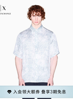 ARMANI EXCHANGE/阿玛尼夏季新款男翻领短袖图案商务休闲通勤衬衫