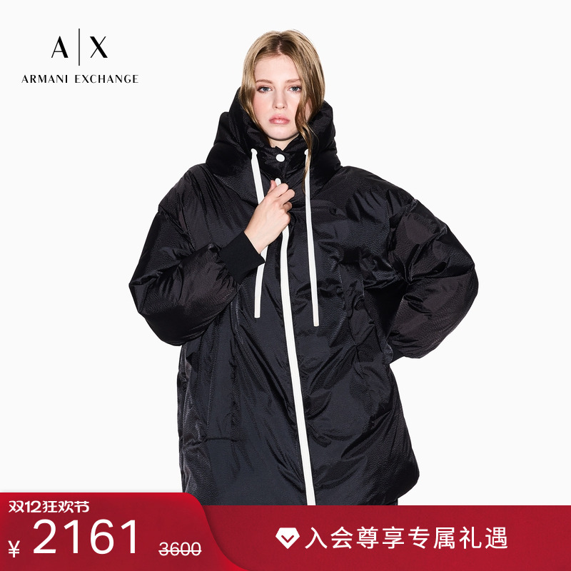 AX/阿玛尼女士连帽落肩拉链棉服