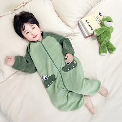 男童连体睡衣秋冬季奥粒绒加厚2025新款防着凉儿童家居服宝宝男孩
