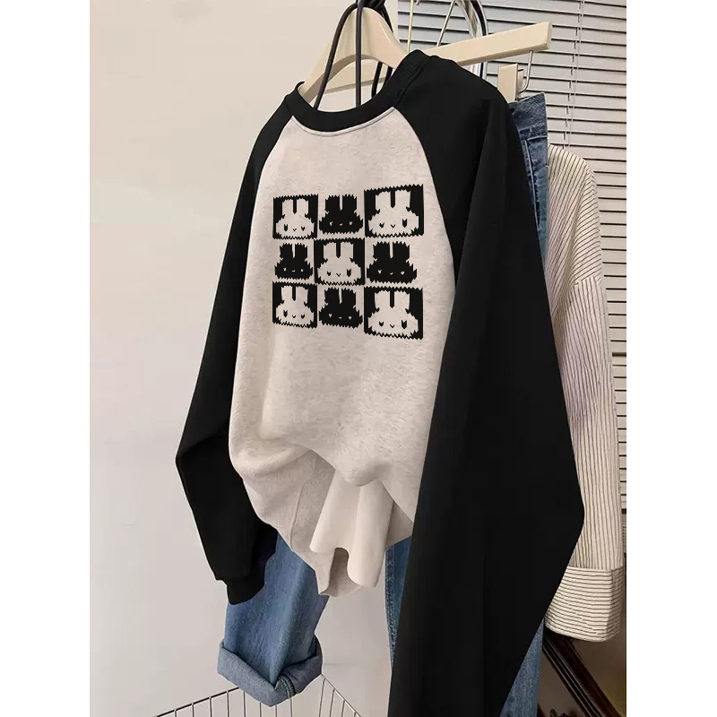 奥特莱斯~品牌外贸专柜捡漏美式复古插肩圆领卫衣女秋冬加绒新款