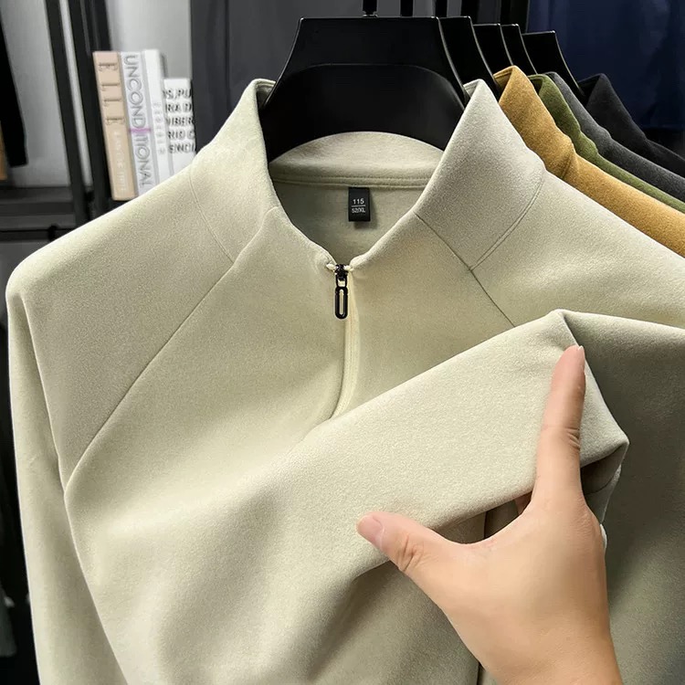 奥特莱斯~品牌外贸专柜捡漏秋冬磨毛长袖t恤拉链保暖卫衣男打底衫