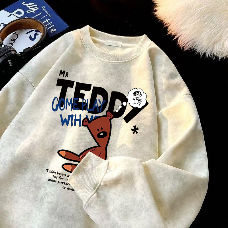 奥特莱斯~品牌外贸专柜捡漏秋冬加绒保暖扎染美式圆领宽松卫衣ins