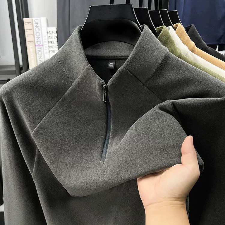 奥特莱斯~品牌外贸专柜捡漏秋冬磨毛长袖t恤拉链保暖卫衣男打底衫