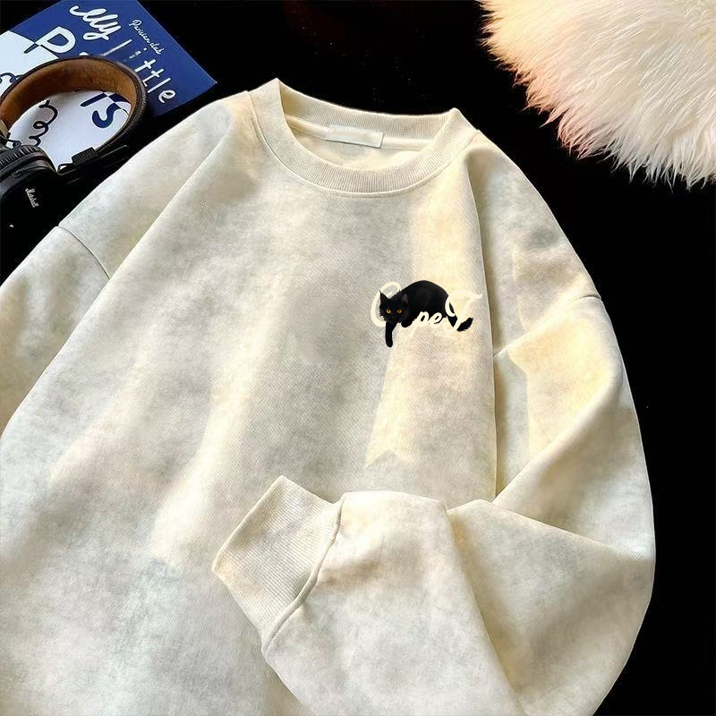 奥特莱斯~品牌外贸专柜捡漏扎染美式简约秋冬加绒加厚卫衣打底衫