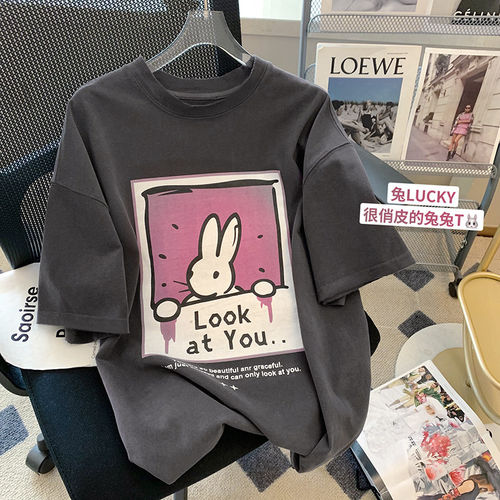 奥特莱斯~品牌折扣捡漏韩版时尚潮流新款夏季男女宽松印花短袖t恤