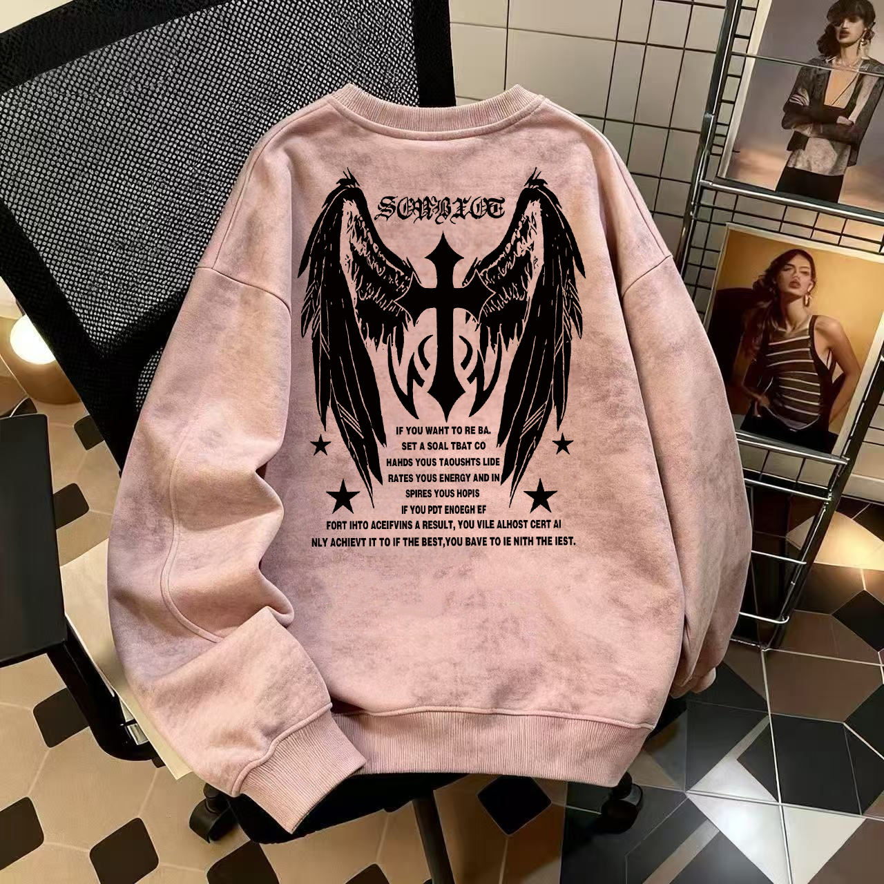 奥特莱斯~品牌外贸专柜捡漏美式扎染复古秋冬加绒保暖圆领卫衣服