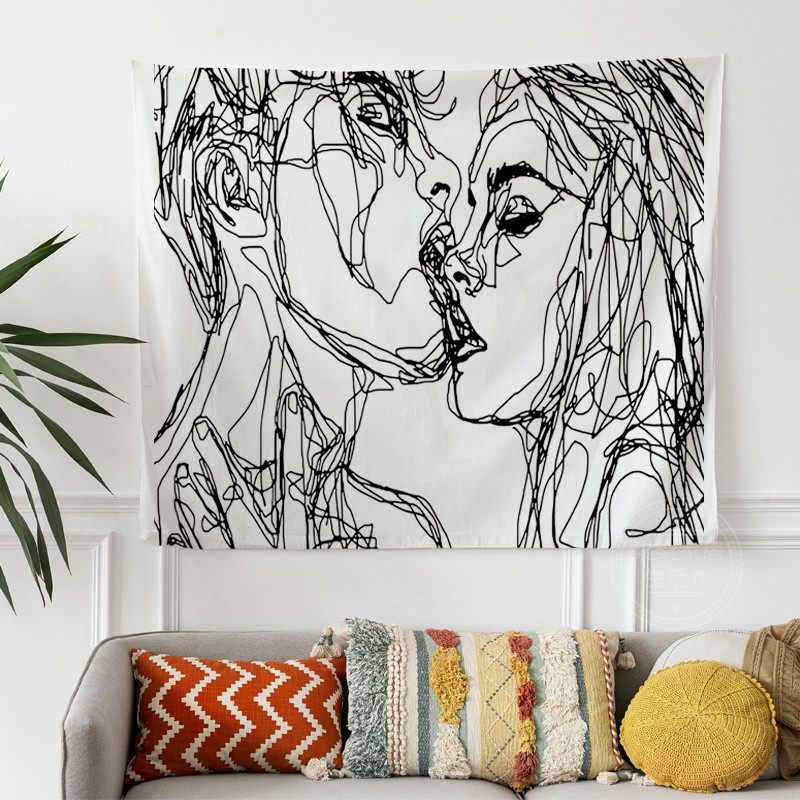 简约线条抽象人物床头卧室墙壁装饰免打孔挂毯北欧ins挂布背景布