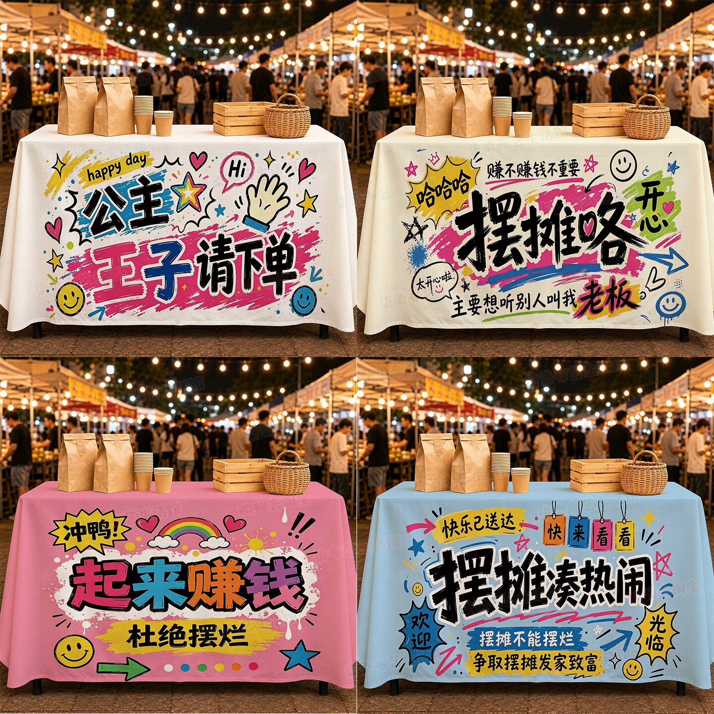 通用摆摊夜市网红广告桌布