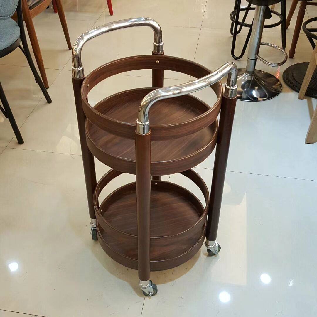 餐厅酒店酒水车实木茶水车移动简约美容餐边小推车圆形饮料车高档