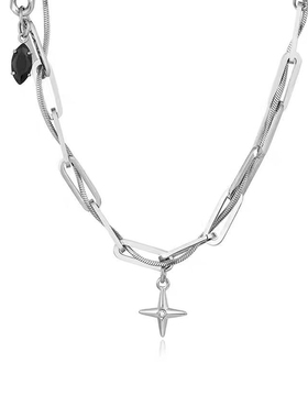 十字四芒星项链男女款轻奢精致高级感中性钛钢吊坠毛衣链生日礼物