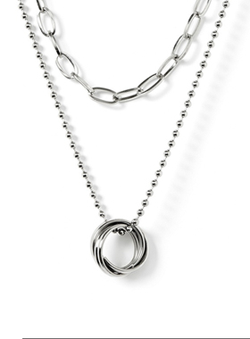 圆环项链男女款圆珠链轻奢双层叠戴毛衣链锁骨链钛钢吊坠生日礼物