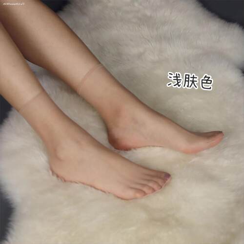 春秋防滑纯棉底玻璃丝袜水晶短袜冰丝袜子女中筒耐磨夏天薄款透明
