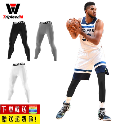 男 速干打底薄款运动健身弹力篮球足球羽毛球紧身防九分裤黑白灰