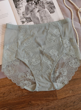 性感蕾丝透明诱惑网纱内裤女高腰胖mm无痕包臀女士三角裤大码透气