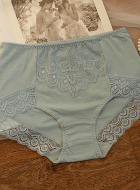 简约中高腰莫代尔棉内裤女蕾丝边舒适三角裤胖MM无痕包臀大码透气