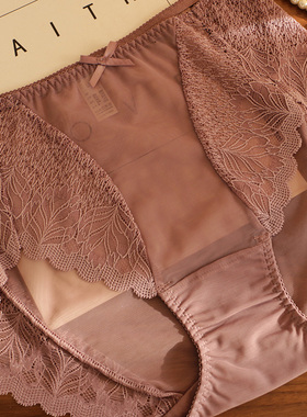 薄款性感蕾丝透明网纱内裤女高腰无痕包臀胖mm舒适大码三角裤透气