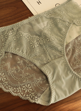 薄款日系全蕾丝内裤女柔软中腰包臀三角裤大码透气胖mm无痕纯棉裆