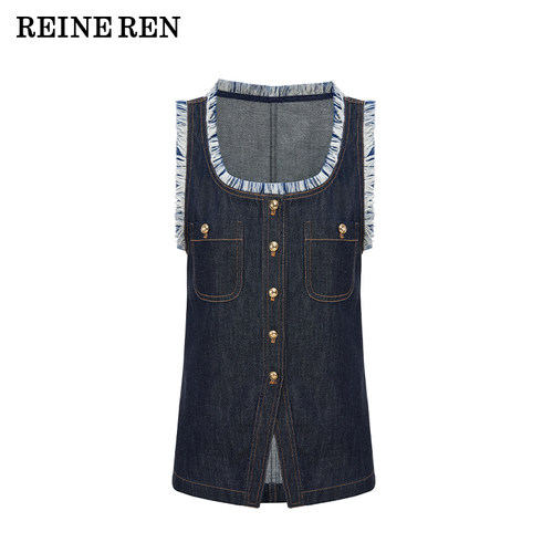 REINEREN任茜设计师款2026秋冬新款原色牛仔背心马甲