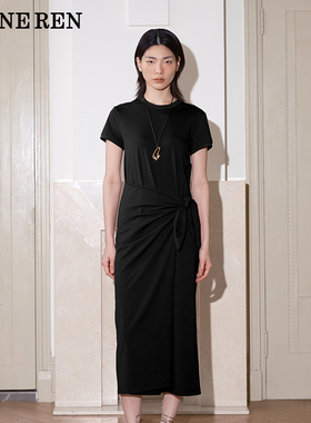 REINEREN设计师任茜2025夏季解构式系腰针织修身连衣长裙