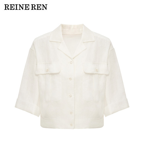 REINEREN任茜设计师款2026新款棉白色法式假日雨露麻上衣