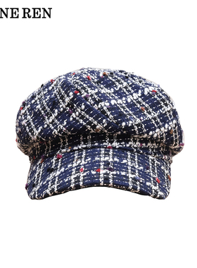 REINEREN设计师任茜2026春季新款蓝色小香风粗花呢八角帽报童帽